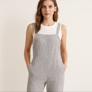 Everlane Womens 100% Linen Striped Jumpsuit Women’s 6 Cropped Sleeveless Gray